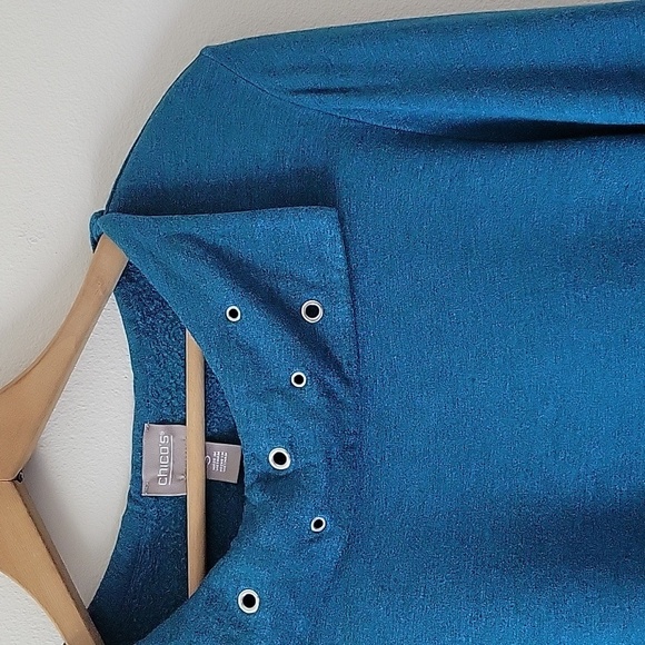 Chico's Teal CoziSoft Studded Grommet Envelope Neckline Top Size XL - Picture 5 of 9
